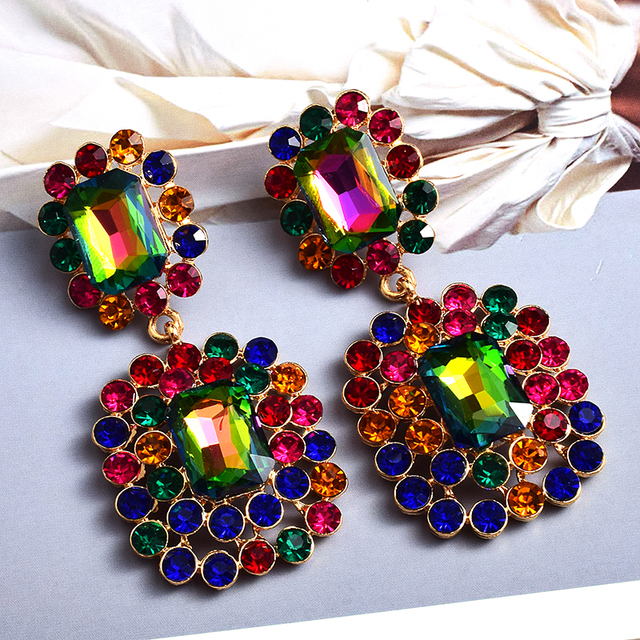 Luksusowe kolczyki wiszące z nowymi kryształami wysokiej jakości - geometryczne długie trendy mody dla kobiet - Wianko - 16