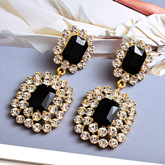 Luksusowe kolczyki wiszące z nowymi kryształami wysokiej jakości - geometryczne długie trendy mody dla kobiet - Wianko - 8