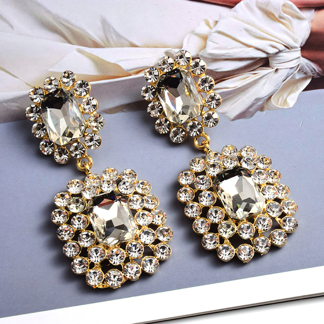 Luksusowe kolczyki wiszące z nowymi kryształami wysokiej jakości - geometryczne długie trendy mody dla kobiet - Wianko - 13