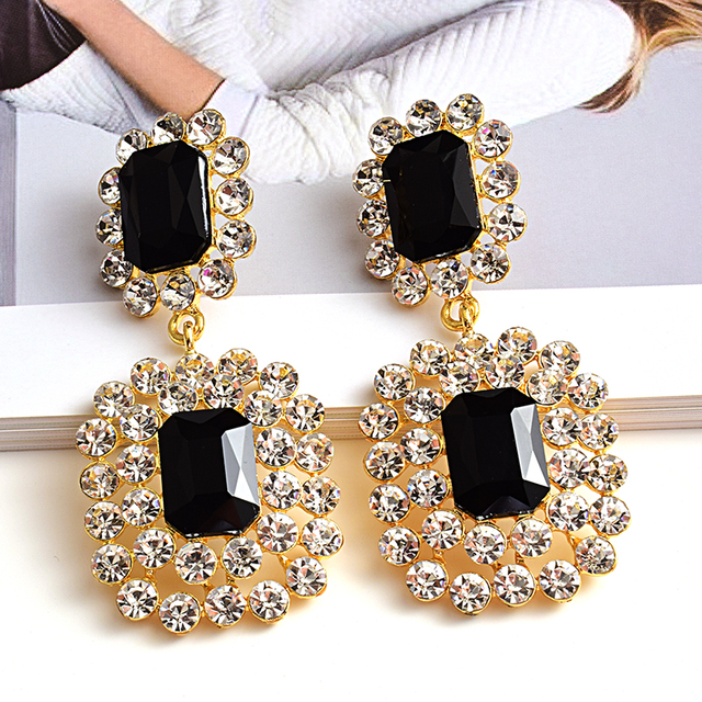 Luksusowe kolczyki wiszące z nowymi kryształami wysokiej jakości - geometryczne długie trendy mody dla kobiet - Wianko - 2