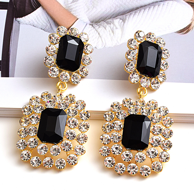 Luksusowe kolczyki wiszące z nowymi kryształami wysokiej jakości - geometryczne długie trendy mody dla kobiet - Wianko - 7