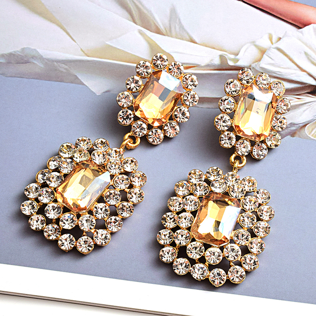 Luksusowe kolczyki wiszące z nowymi kryształami wysokiej jakości - geometryczne długie trendy mody dla kobiet - Wianko - 9
