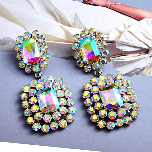 Luksusowe kolczyki wiszące z nowymi kryształami wysokiej jakości - geometryczne długie trendy mody dla kobiet - Wianko - 14