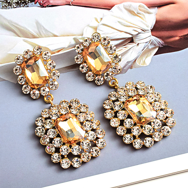 Luksusowe kolczyki wiszące z nowymi kryształami wysokiej jakości - geometryczne długie trendy mody dla kobiet - Wianko - 5