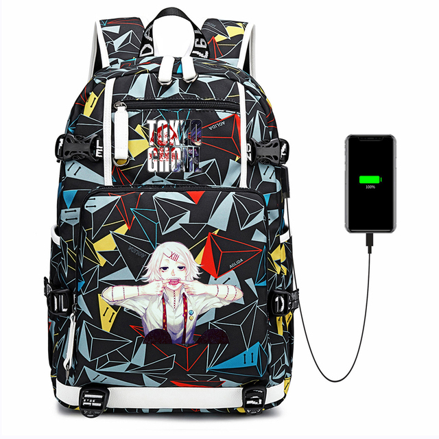 Plecak Anime Tokyo Ghoul na płótnie z ładowarką USB, zamek błyskawiczny, torba na co dzień i na laptopa, torba podróżna - Wianko - 7