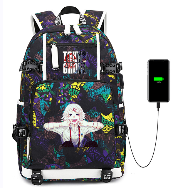 Plecak Anime Tokyo Ghoul na płótnie z ładowarką USB, zamek błyskawiczny, torba na co dzień i na laptopa, torba podróżna - Wianko - 5