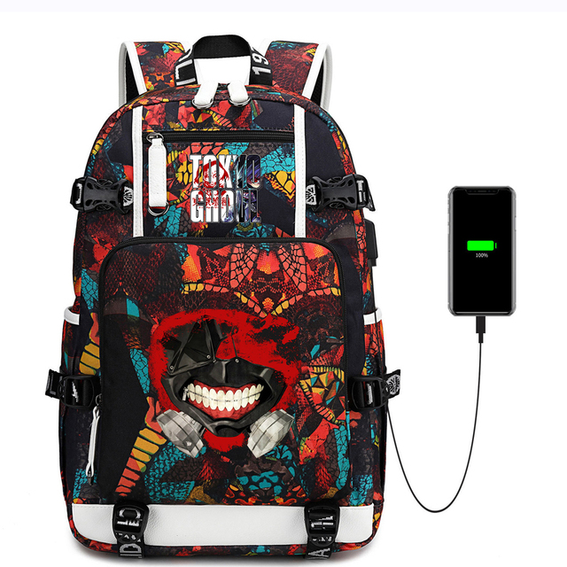 Plecak Anime Tokyo Ghoul na płótnie z ładowarką USB, zamek błyskawiczny, torba na co dzień i na laptopa, torba podróżna - Wianko - 4