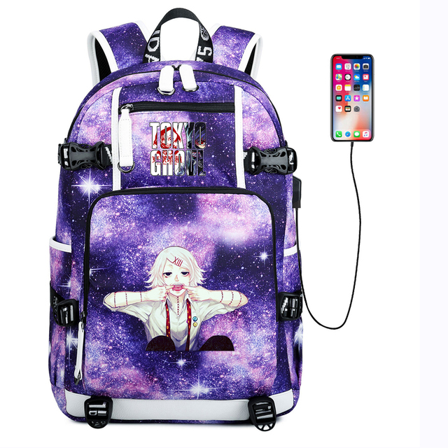 Plecak Anime Tokyo Ghoul na płótnie z ładowarką USB, zamek błyskawiczny, torba na co dzień i na laptopa, torba podróżna - Wianko - 6