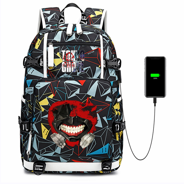 Plecak Anime Tokyo Ghoul na płótnie z ładowarką USB, zamek błyskawiczny, torba na co dzień i na laptopa, torba podróżna - Wianko - 3