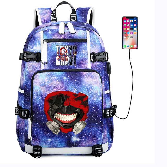 Plecak Anime Tokyo Ghoul na płótnie z ładowarką USB, zamek błyskawiczny, torba na co dzień i na laptopa, torba podróżna - Wianko - 2