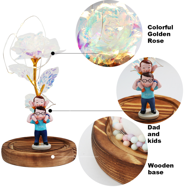 Sztuczna róża w szklanej kopule z LED, foliowana w złocie - prezent na Dzień Matki, walentynki czy urodziny - Wianko - 20