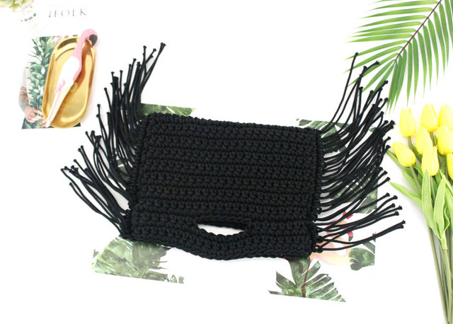 Torebka damska z frędzlami, wykonana ręcznie z bawełnianych sznurków - Wianko - 9