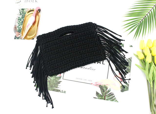 Torebka damska z frędzlami, wykonana ręcznie z bawełnianych sznurków - Wianko - 8