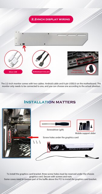 Wspornik GPU 5V ARGB z monitorem temperatury 2.2 Cal - dekoracja dla graczy z kartą graficzną Gundam ROG - Wianko - 5