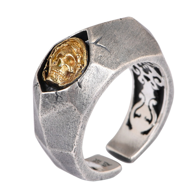 Pierścień otwarty dla mężczyzn z prawdziwego 925 srebra w stylu retro z czaszką punk - antyczna biżuteria - Wianko - 3