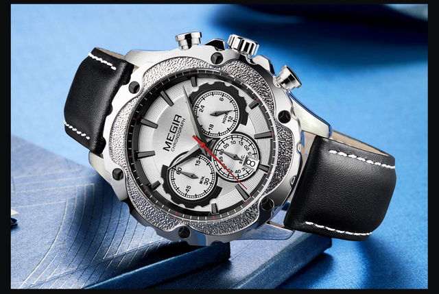 Męski zegarek MEGIR wodoodporny, skórzany, świetlny, wielofunkcyjny, chronograficzny, kwarcowy, moda sportowa - Wianko - 17