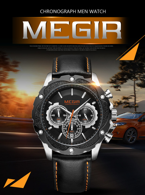 Męski zegarek MEGIR wodoodporny, skórzany, świetlny, wielofunkcyjny, chronograficzny, kwarcowy, moda sportowa - Wianko - 1