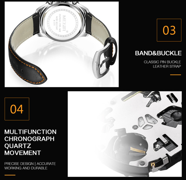 Męski zegarek MEGIR wodoodporny, skórzany, świetlny, wielofunkcyjny, chronograficzny, kwarcowy, moda sportowa - Wianko - 5