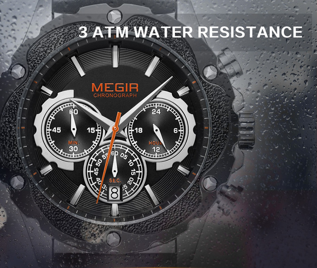 Męski zegarek MEGIR wodoodporny, skórzany, świetlny, wielofunkcyjny, chronograficzny, kwarcowy, moda sportowa - Wianko - 8