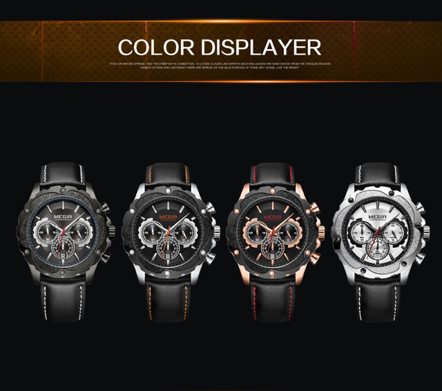Męski zegarek MEGIR wodoodporny, skórzany, świetlny, wielofunkcyjny, chronograficzny, kwarcowy, moda sportowa - Wianko - 10