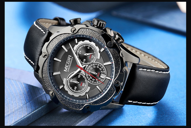 Męski zegarek MEGIR wodoodporny, skórzany, świetlny, wielofunkcyjny, chronograficzny, kwarcowy, moda sportowa - Wianko - 16