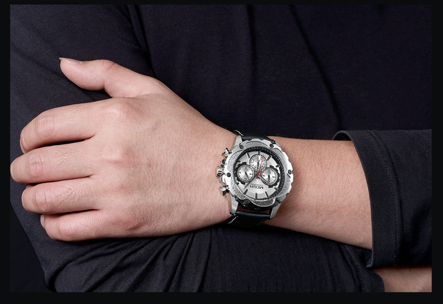 Męski zegarek MEGIR wodoodporny, skórzany, świetlny, wielofunkcyjny, chronograficzny, kwarcowy, moda sportowa - Wianko - 18