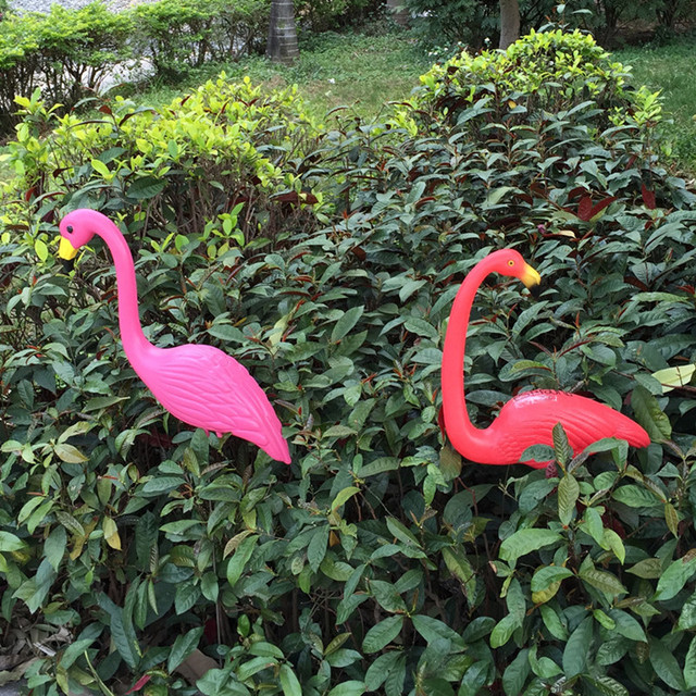 Sprzedaż zestawu 2 sztuk symulowanych flamingów plastikowych z brzuchem do ozdobienia ogrodu na trawniku - Wianko - 5