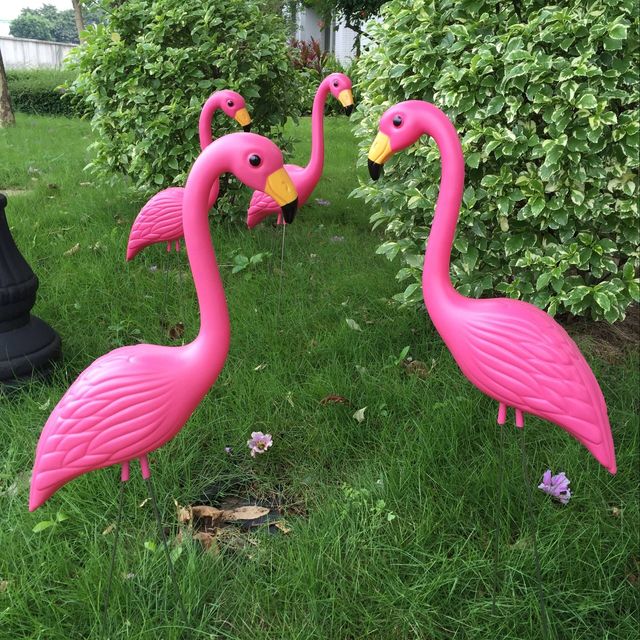 Sprzedaż zestawu 2 sztuk symulowanych flamingów plastikowych z brzuchem do ozdobienia ogrodu na trawniku - Wianko - 8