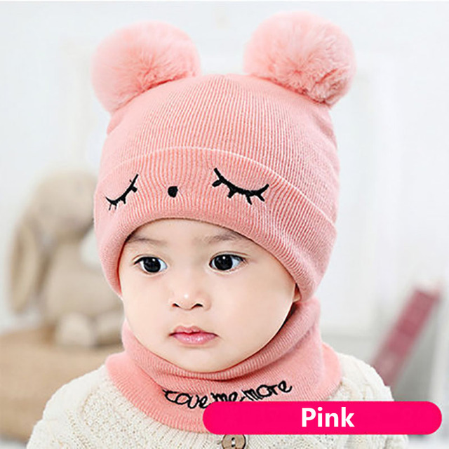 Zestaw dwóch ciepłych jesienno-zimowych czapek niemowlęcych z szalikami i podwójnymi pomponami - dla chłopców i dziewczynek - Wianko - 8