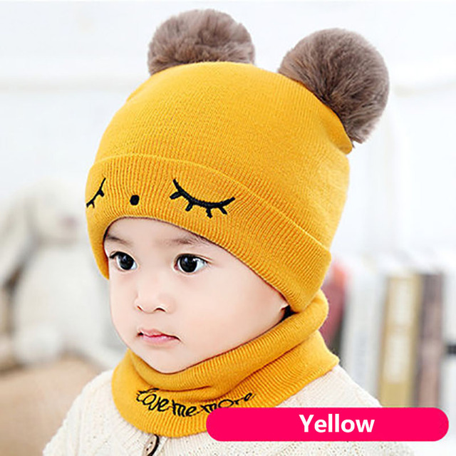 Zestaw dwóch ciepłych jesienno-zimowych czapek niemowlęcych z szalikami i podwójnymi pomponami - dla chłopców i dziewczynek - Wianko - 6