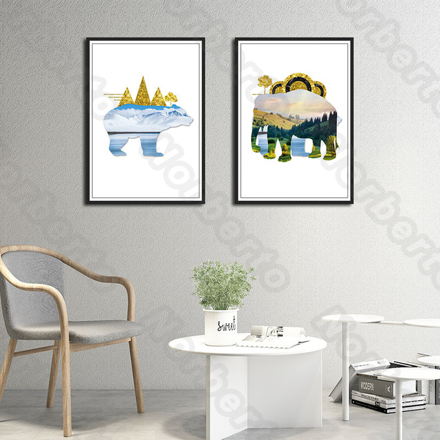 Sztuka zwierzęta - płótno, malarstwo, plakaty; ściana, lodowiec, morze, las, pole; niebieskie niebo w kształcie świnia słoń; dekoracja pokoju w domu - Wianko - 4