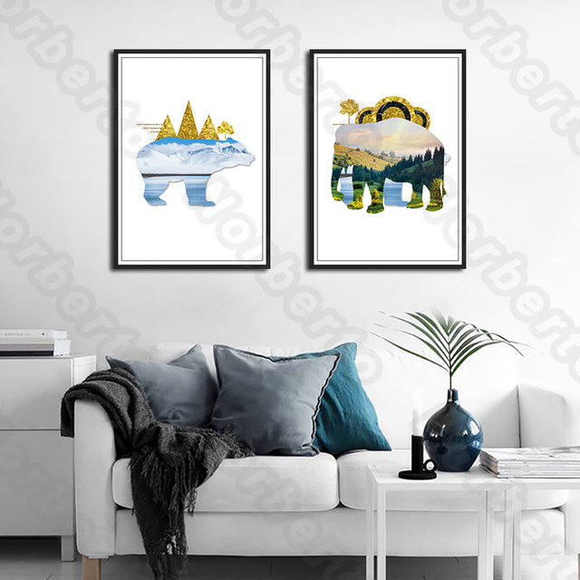Sztuka zwierzęta - płótno, malarstwo, plakaty; ściana, lodowiec, morze, las, pole; niebieskie niebo w kształcie świnia słoń; dekoracja pokoju w domu - Wianko - 3