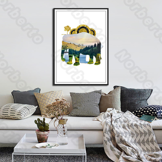 Sztuka zwierzęta - płótno, malarstwo, plakaty; ściana, lodowiec, morze, las, pole; niebieskie niebo w kształcie świnia słoń; dekoracja pokoju w domu - Wianko - 5