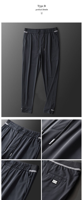 Letnie spodnie męskie z jedwabiu o szybkim schnięciu, cienkiej talii i dziewięciopunktowych nogawkach - Wianko - 6