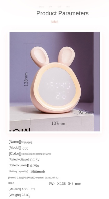 Inteligentny budzik z lampką - Mini budzik z ładowarką USB i kreatywną cartoon lampką nocną dla dzieci - dekoracja sypialni - Wianko - 3
