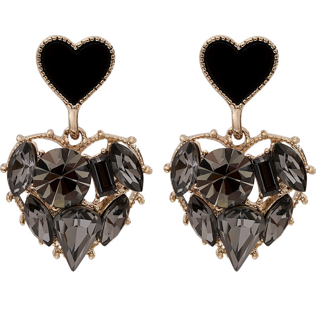 Kolczyki wiszące serce spadek moda czarny kryształ 2021 Vintage dla kobiet - Wianko - 134