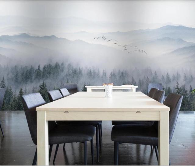 Milofi niestandardowe tapety 3D - mural las, nowoczesne chmury, góry, ptaki - Nordic tło - Wianko - 7