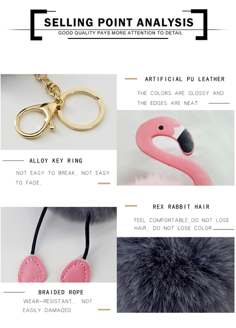 Breloczek Flamingo Charms Pompom - ręcznie robiony breloczek do kluczy w kształcie ślicznych kul Flamingo na prezent - Wianko - 18