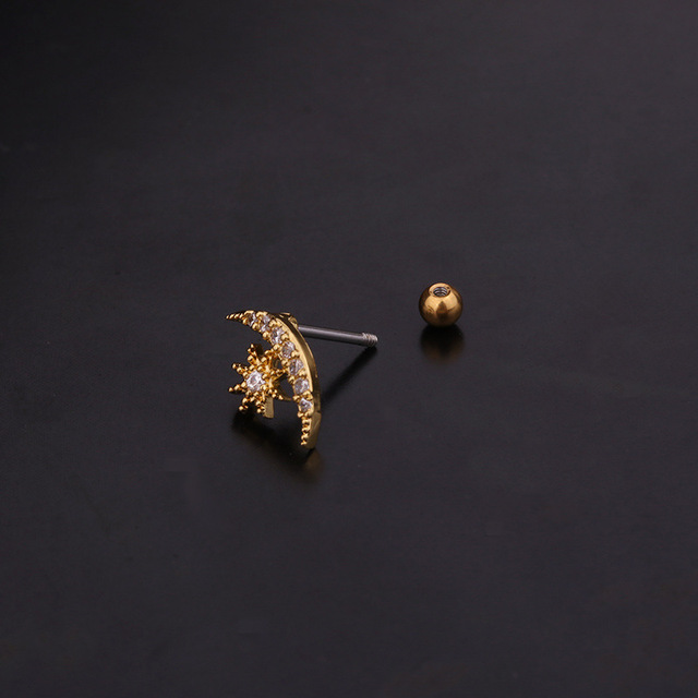 Kość do ucha nausznica z małym krzyżykiem Micro Pave CZ, korona złotego koloru, stali nierdzewnej - Wianko - 1