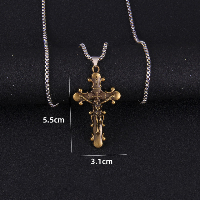 Męski wisiorek naszyjnik z ukrzyżowanym jezusem, biżuteria metalowa z łańcuchem - Wianko - 21