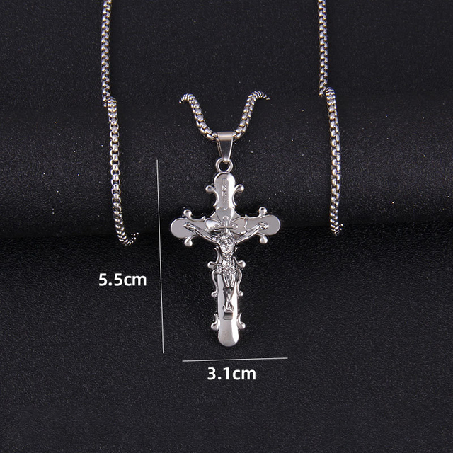 Męski wisiorek naszyjnik z ukrzyżowanym jezusem, biżuteria metalowa z łańcuchem - Wianko - 20