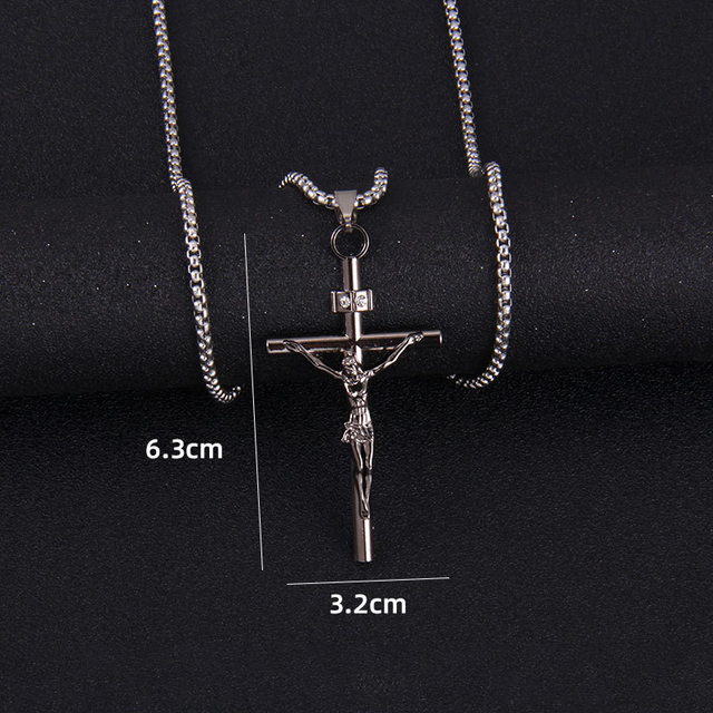 Męski wisiorek naszyjnik z ukrzyżowanym jezusem, biżuteria metalowa z łańcuchem - Wianko - 25