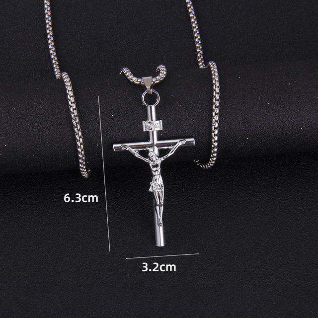 Męski wisiorek naszyjnik z ukrzyżowanym jezusem, biżuteria metalowa z łańcuchem - Wianko - 28