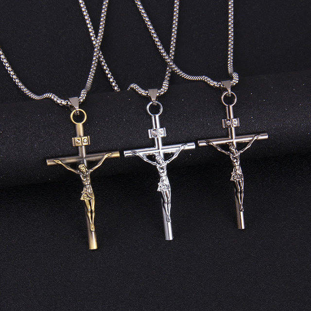 Męski wisiorek naszyjnik z ukrzyżowanym jezusem, biżuteria metalowa z łańcuchem - Wianko - 24
