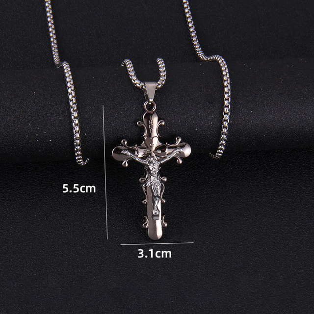Męski wisiorek naszyjnik z ukrzyżowanym jezusem, biżuteria metalowa z łańcuchem - Wianko - 17