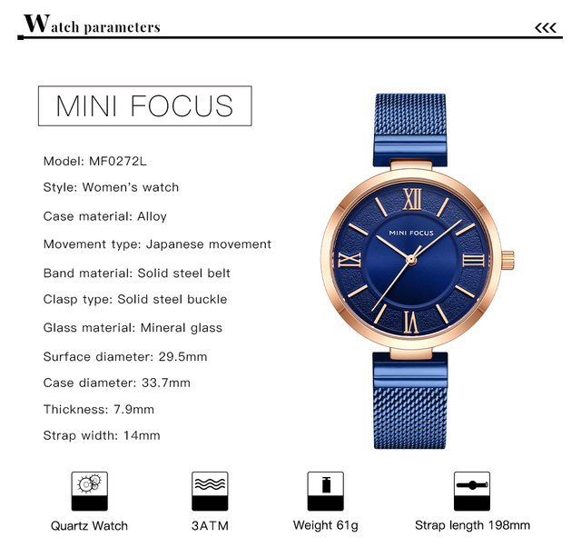 Nowy zegarek damski MINI FOCUS - kreatywny, wodoodporny, stal nierdzewna, w modnym opakowaniu - Wianko - 5