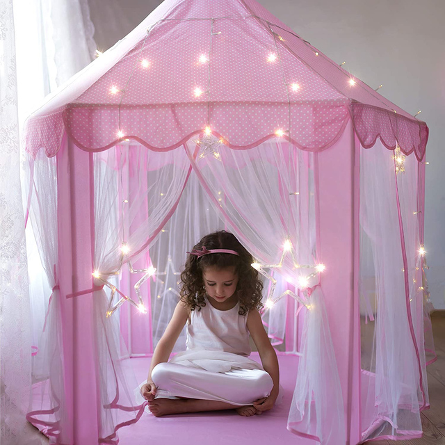 Różowy i niebieski namiot Playtent z zamkiem - przenośny dom zabaw dla dzieci, basen z piłeczkami - Wianko - 3