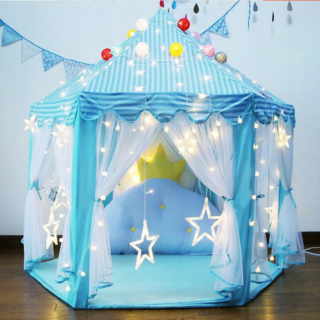 Różowy i niebieski namiot Playtent z zamkiem - przenośny dom zabaw dla dzieci, basen z piłeczkami - Wianko - 9