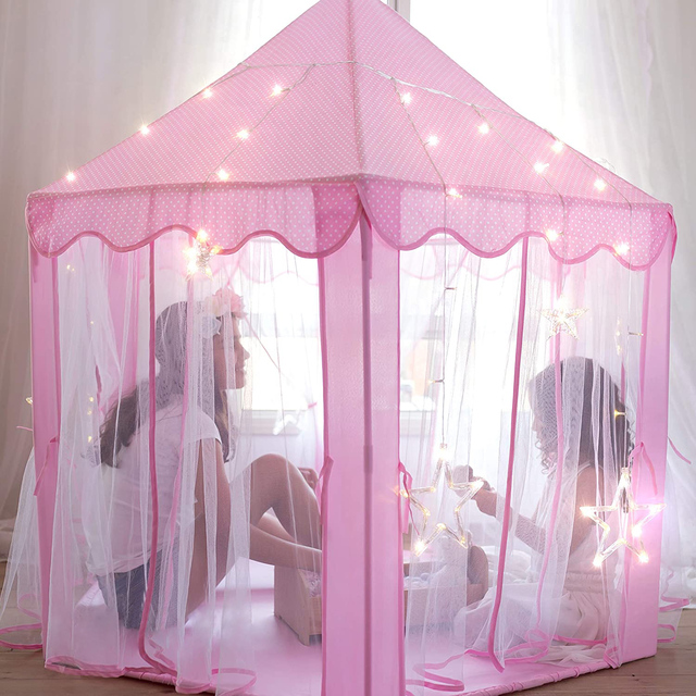 Różowy i niebieski namiot Playtent z zamkiem - przenośny dom zabaw dla dzieci, basen z piłeczkami - Wianko - 2