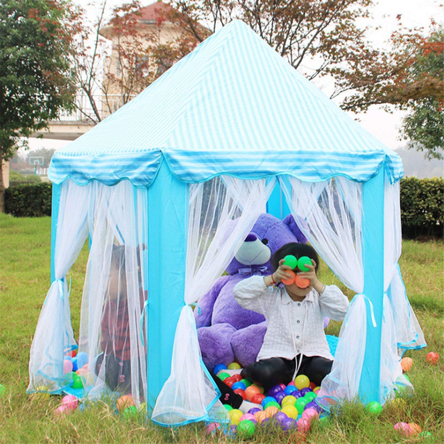 Różowy i niebieski namiot Playtent z zamkiem - przenośny dom zabaw dla dzieci, basen z piłeczkami - Wianko - 11